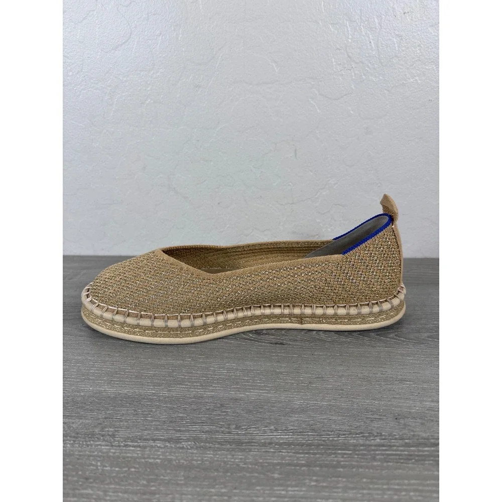 Rothys The Espadrille Gold Metallic Shimmer Knit Slip On Flats Womens 7.5
